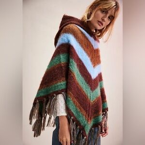 Free People New One Size Forest Combo Poncho Knit
